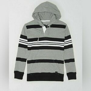 American Eagle Long Sleeve Hooded Rugby Henley Shirt Gray M